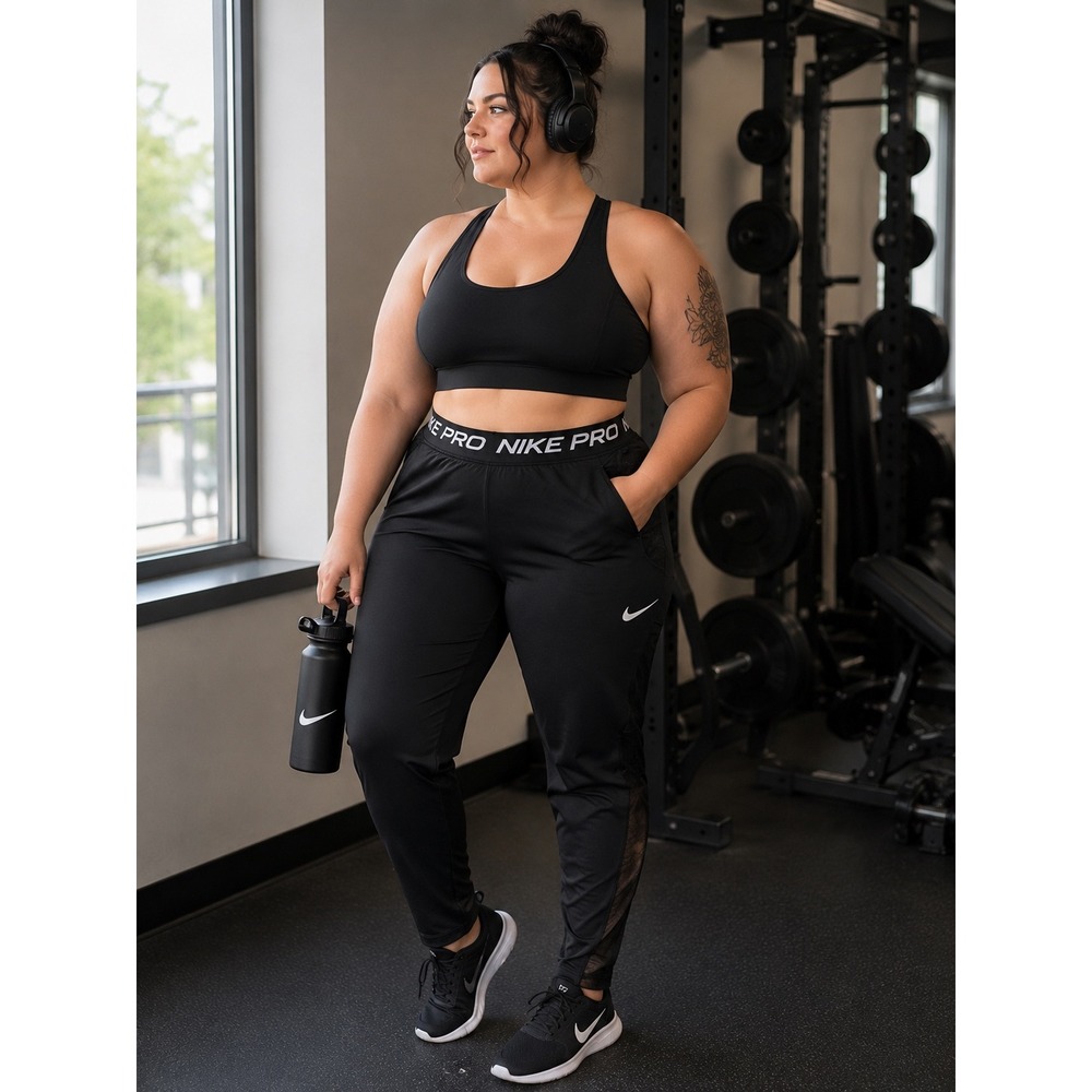 Nike Pro Womens Training Pants Black Mesh Panel Joggers 1XL NEW